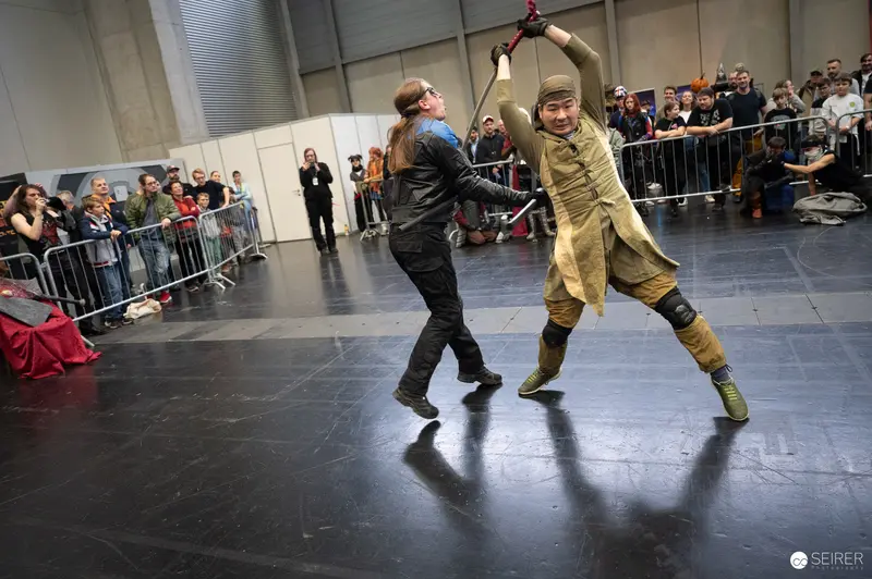Bis Einer Weint Performance Showcasing Dynamic Stage Combat at Vienna ComicCon 2023