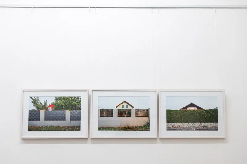 White Walls Gallery: Framed Architectural Triptych of Suburban Boundaries