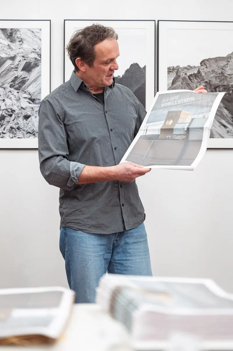 Thomas Schlader Presenting Photographic Work at Diploma Exhibition of Prague Photo School