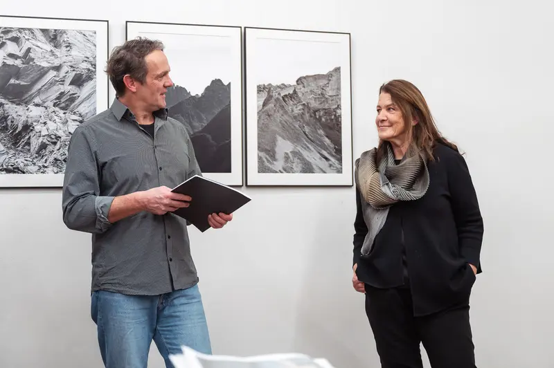 Artists Discussing Black and White Mountain Photography Exhibit