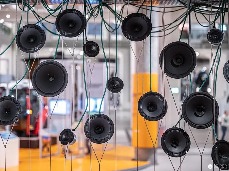 Sound Installation of Suspended Speakers at Technisches Museum Wien Energy Transition Exhibition