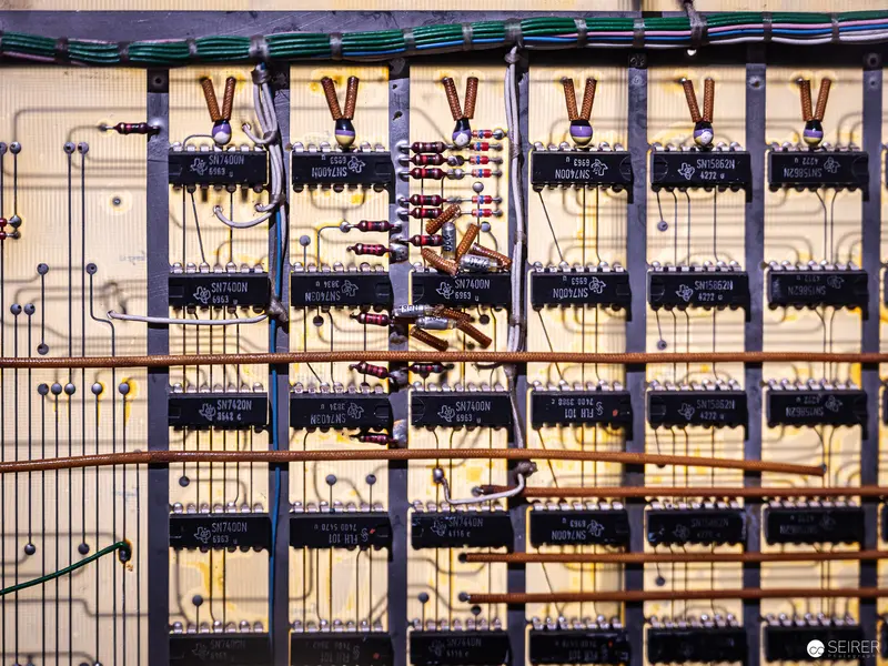 Vintage Electrical Switchboard with Intricate Wiring and Circuit Connections
