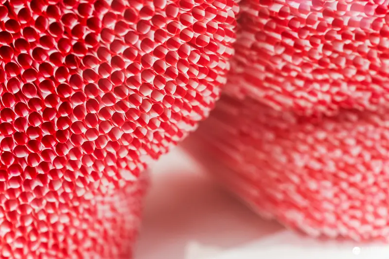 Extreme Close-Up of Vibrant Red Organic Textural Surface