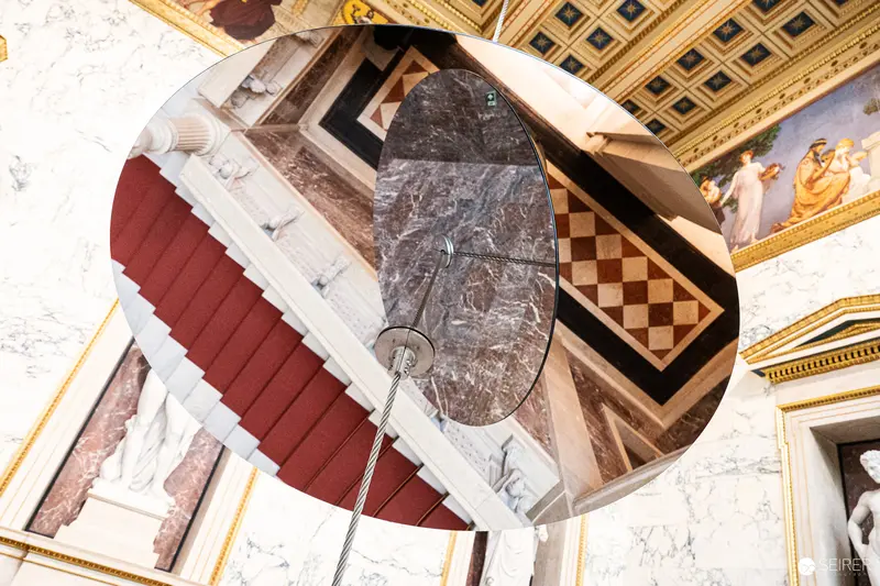 Ornate Marble Staircase with Geometric Ceiling in Austrian Parliament Building