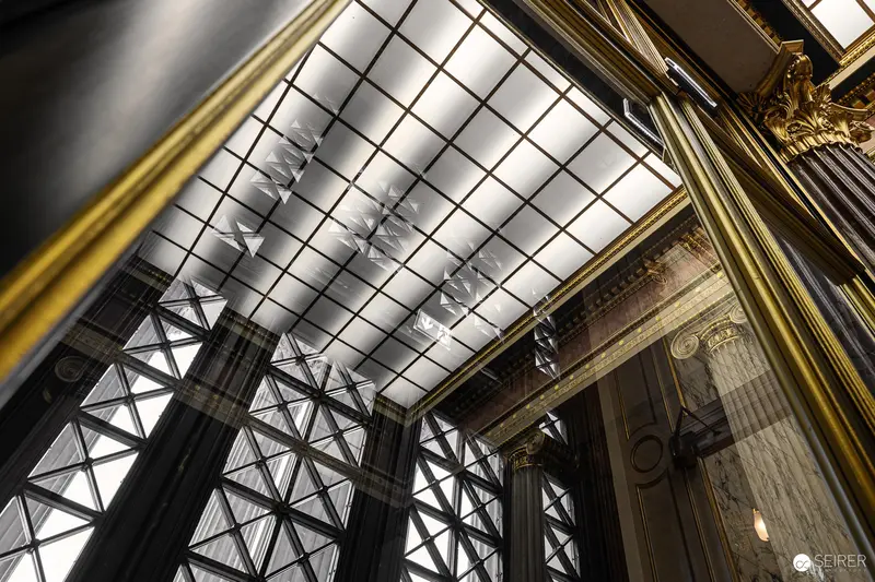 Ornate Glass Ceiling and Architectural Details of Austrian Parliament Building