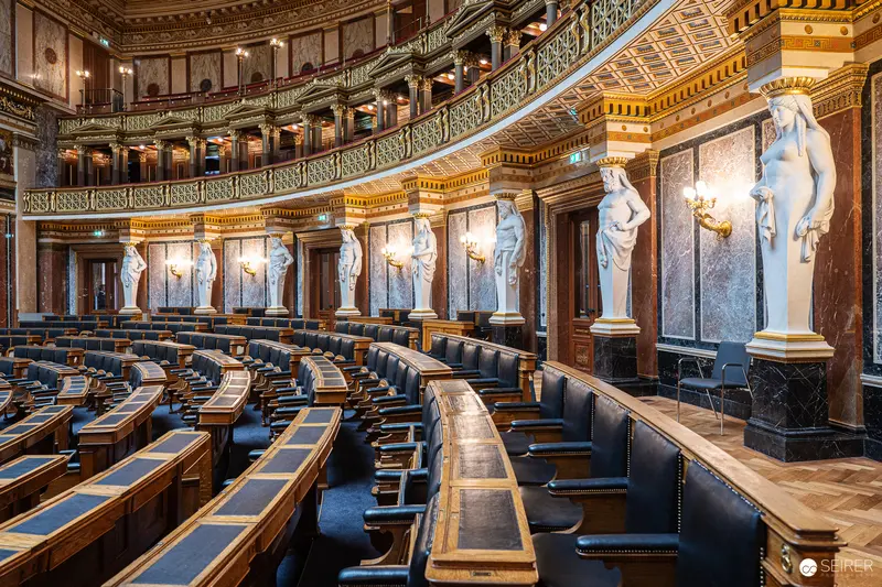 Elegant Neoclassical Interior of the Austrian Parliament Chamber in Vienna