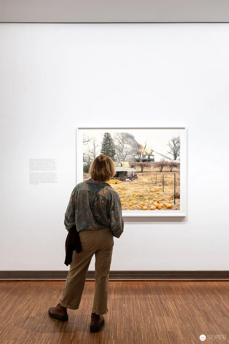 Visitor Observing Joel Sternfeld's Landscape Photograph at Albertina Museum Exhibition
