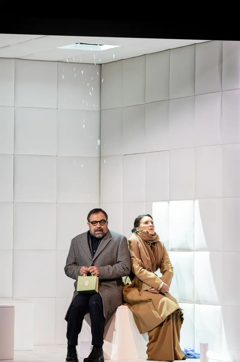 James Brown and Companion in Minimalist Theatrical Setting for Yasmina Reza Play