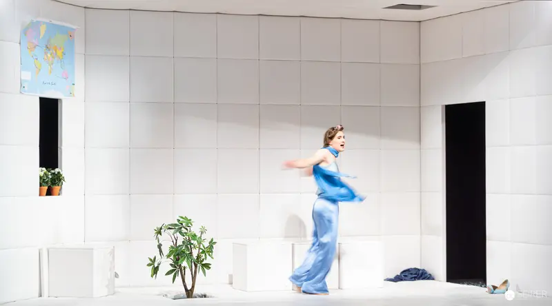 James Brown Performing in Blue Dress at Kammerspiele Wien Theater Production