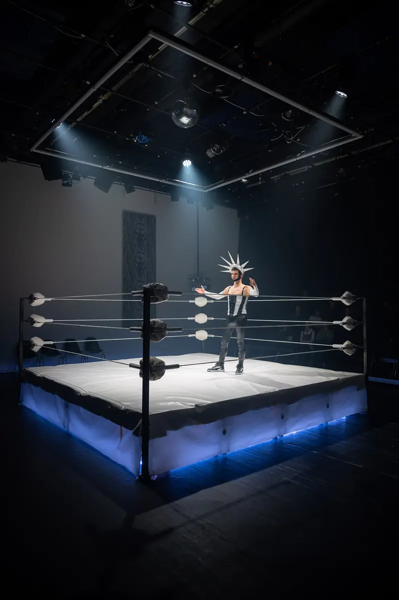 Dramatic Theatrical Performance in Wrestling Ring at Kosmos Theater, Wien