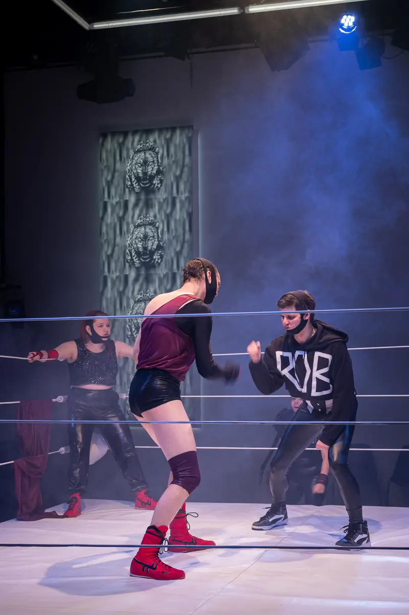 Wrestling Performance at Kosmos Theater, Wien - Dramatic Ring Confrontation