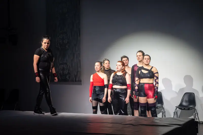 Performers Rehearse "Keeping up with the Penthesileas" at Kosmos Theater, Wien