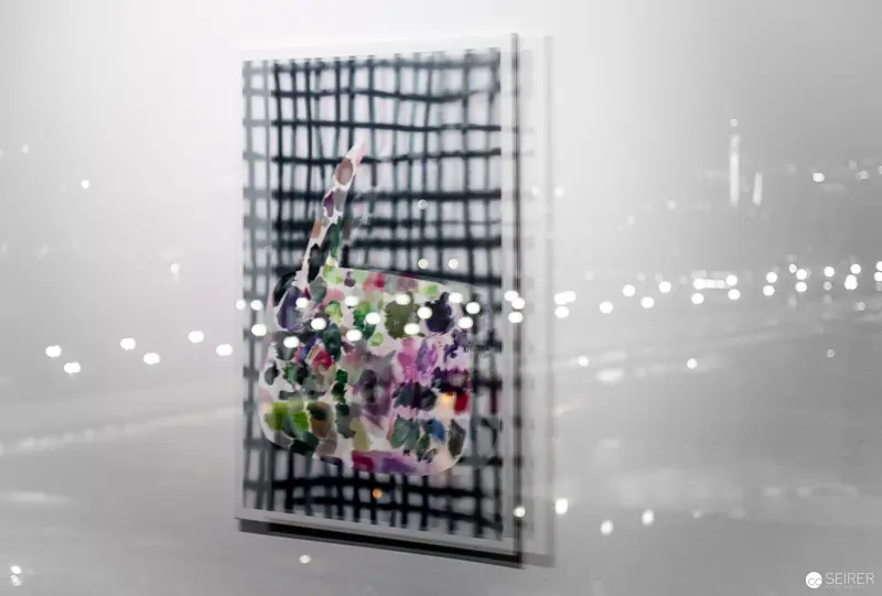 Colorful Fragmented Art Piece in Grid Frame at "Storyteller" Exhibition