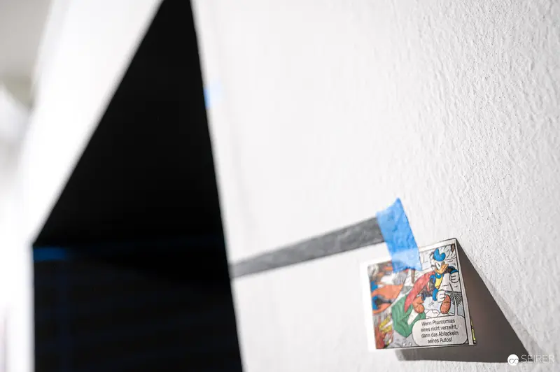 Strabag Kunstforum Exhibition: Comic Art Detail on Gallery Wall