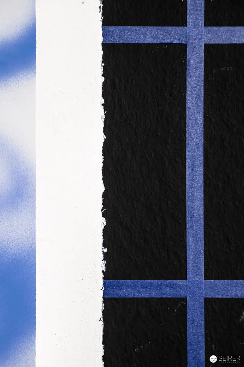 Monochromatic Abstract Geometric Composition with Blue Grid Lines