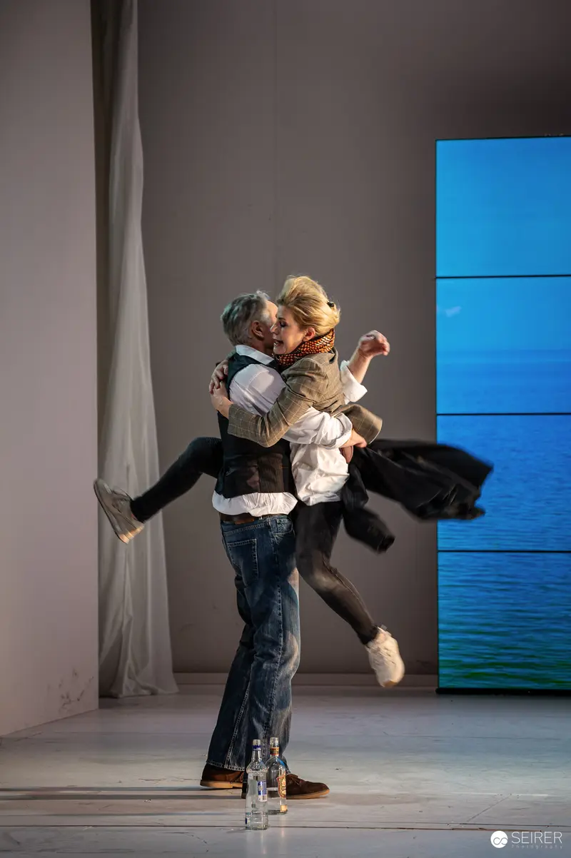Passionate Embrace in Chekhov's "The Seagull" Stage Rehearsal