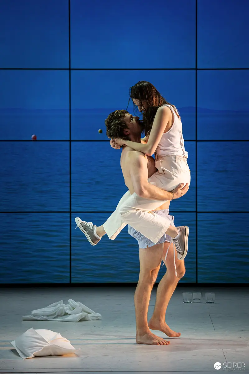 Passionate Embrace in Chekhov's "The Seagull" Stage Production