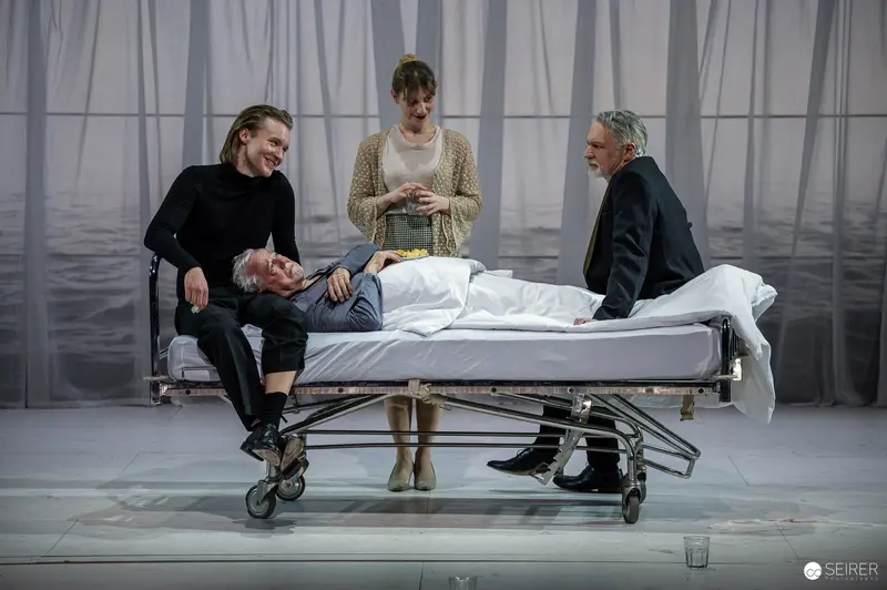 Chekhov's "The Seagull" Rehearsal with Actors on Hospital Bed Stage Set