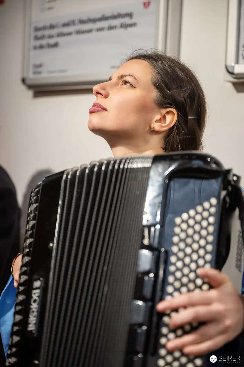 Accordion Performance at "Water Source" Exhibition Opening in Favoriten Water Tower