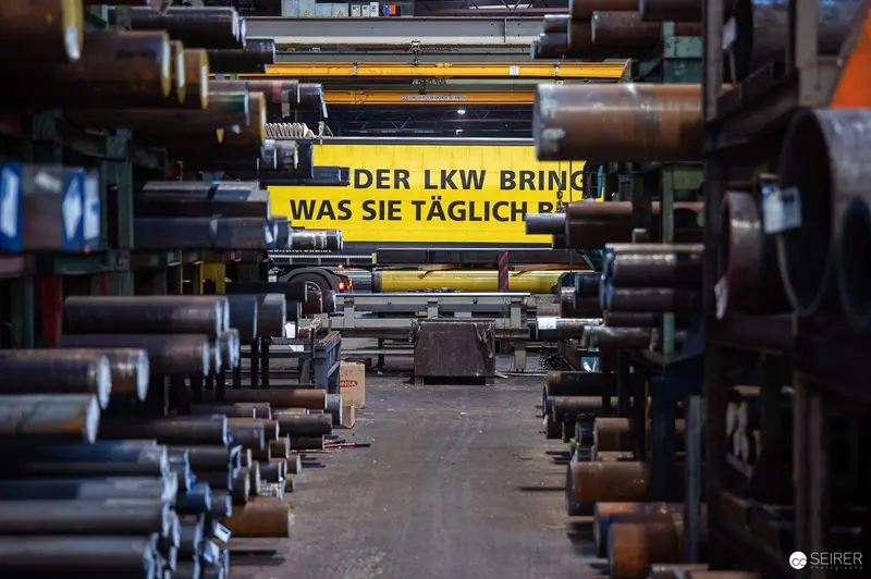 Industrial Storage Warehouse at Frankstahl with Yellow Signage in Guntramsdorf