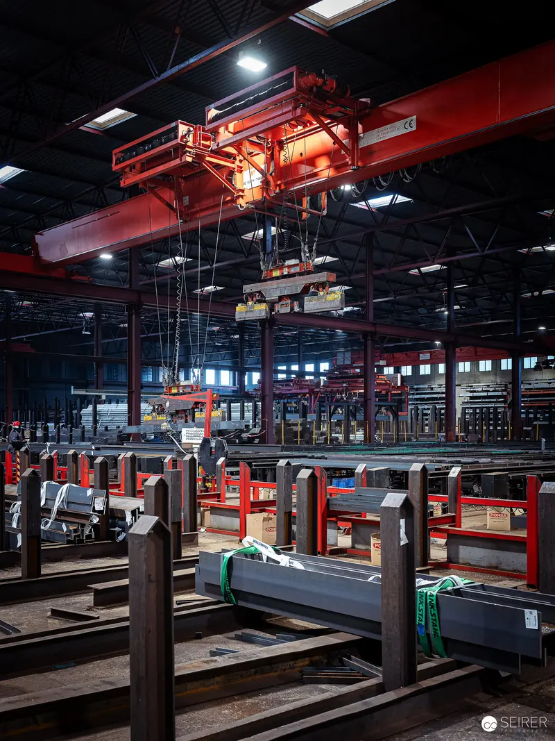 Industrial Overhead Crane and Manufacturing Line at Frankstahl Production Facility