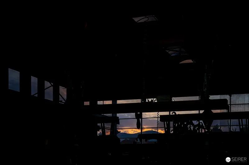 Industrial Sunset Through Steel Structures at Frankstahl Facility, Guntramsdorf