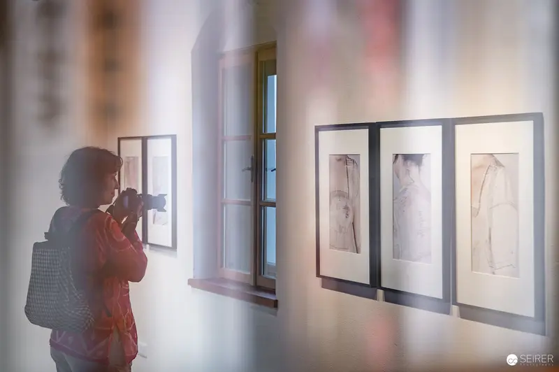 Visitor Documenting Artwork at Hide & Seek Exhibition, Fine-Art Galerie Traismauer