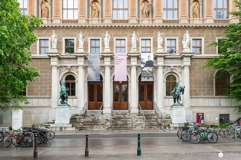Historic Academy of Fine Arts Exterior with Exhibition Banners in Vienna
