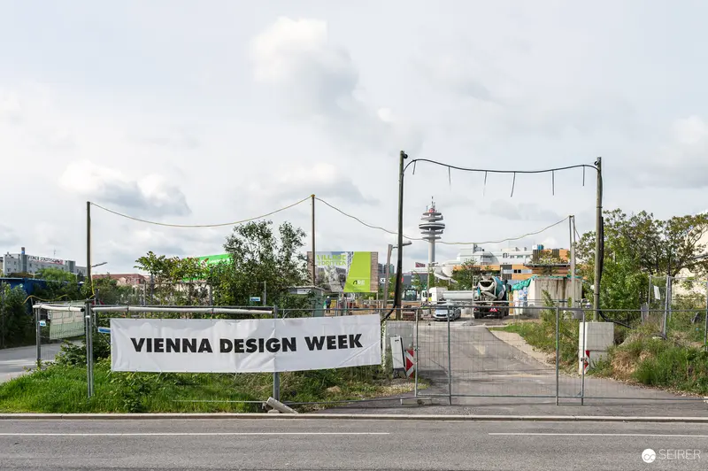 Vienna Design Week Construction Site Entrance Banner and Preview Access