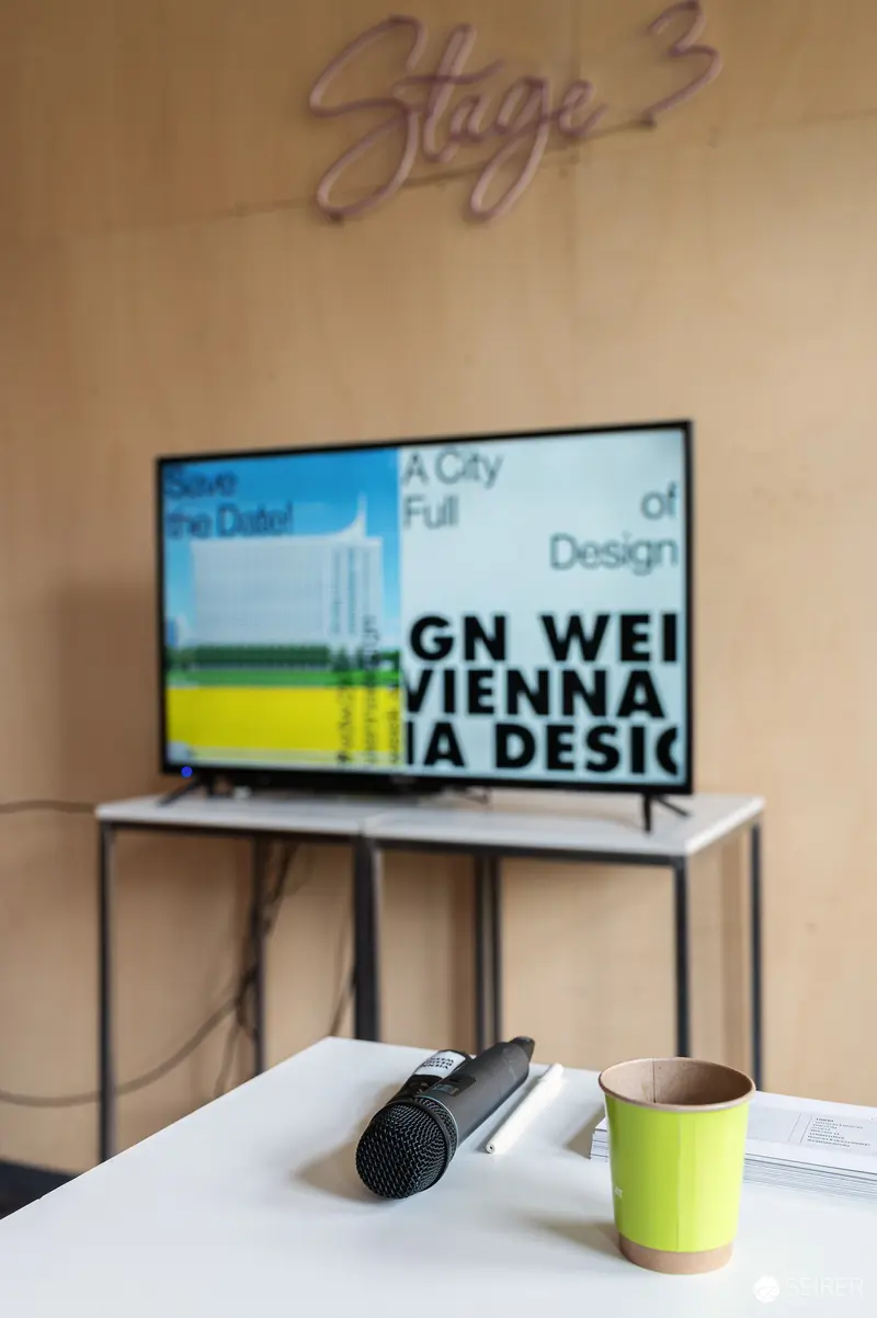 Stage 3 Press Preview Setup with Presentation Display and Microphone