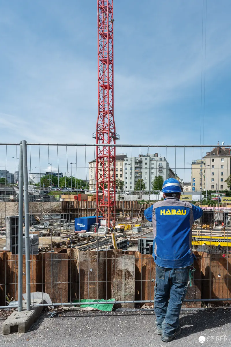 HABAU Construction Worker Monitoring Foundation Work at Active Excavation Site