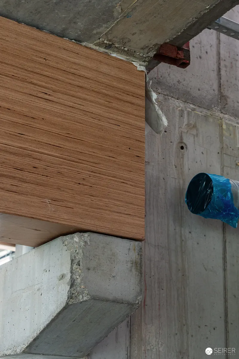Concrete Construction Details with Wooden Formwork and Blue Electrical Box