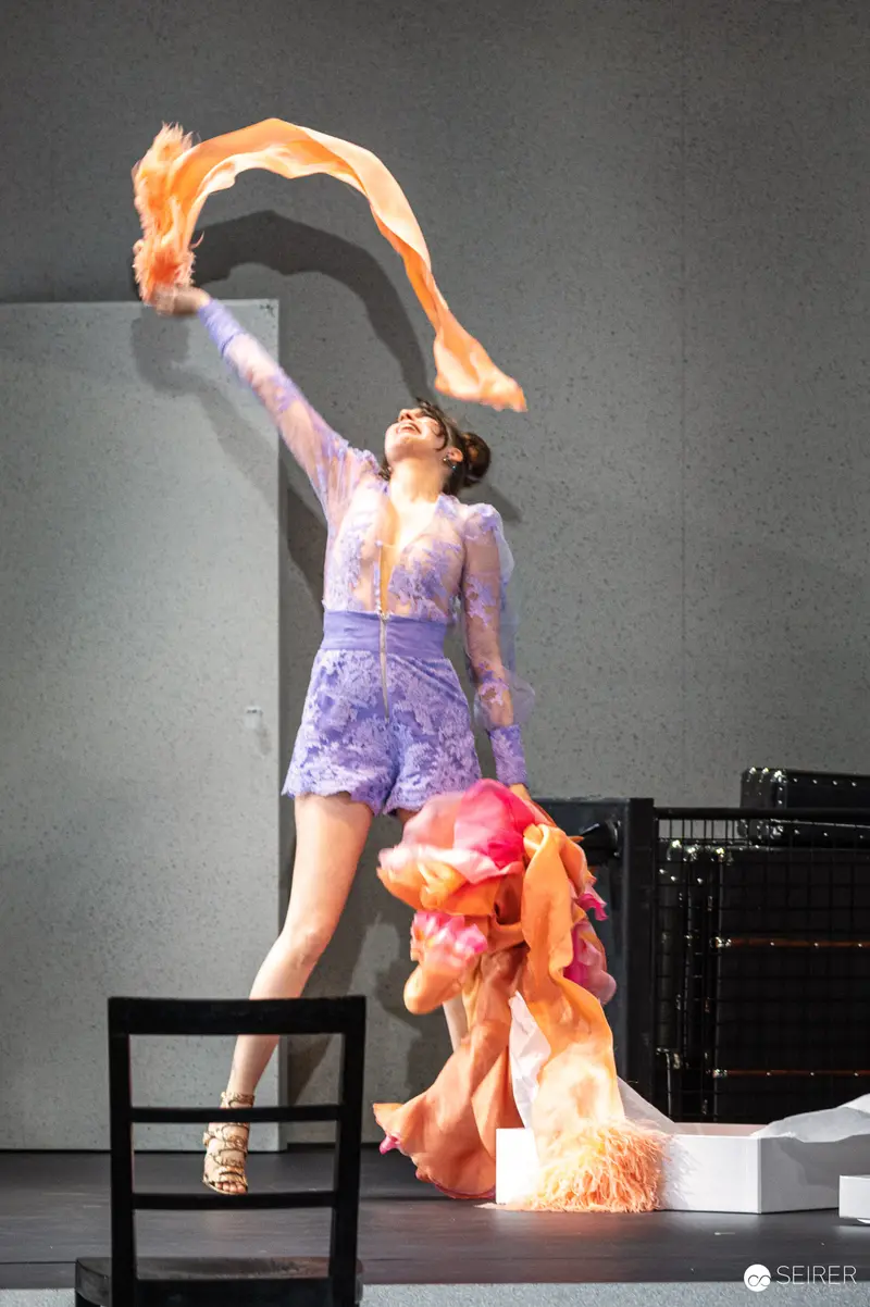 Performer with Orange Fabric at Theater in der Josefstadt Rehearsal, May 2024