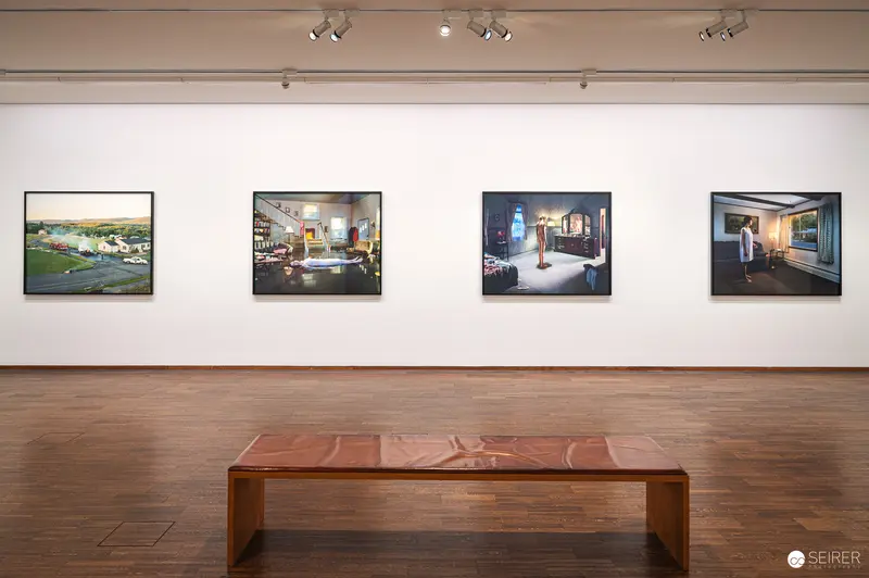 Four Gregory Crewdson photographs on white gallery wall, Albertina Vienna, June 2024