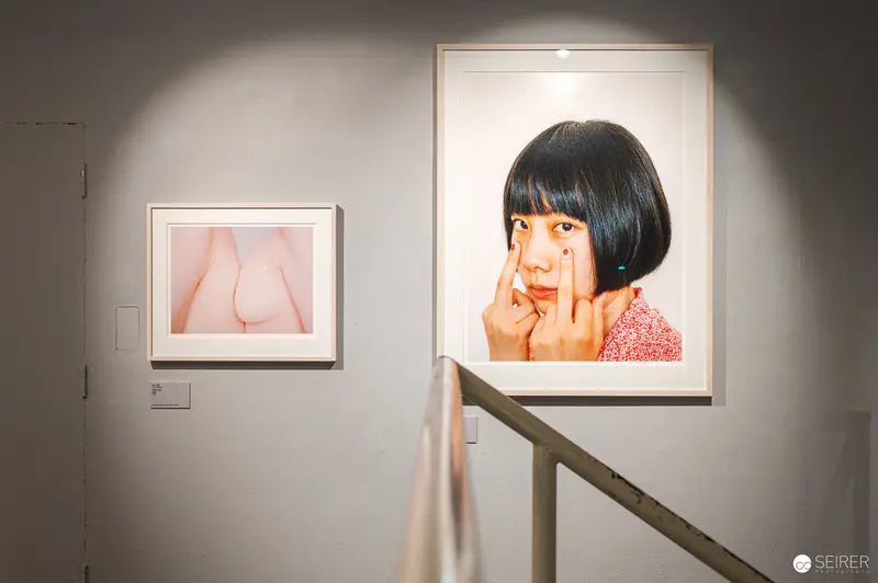 Art Gallery Exhibition Displaying Large-Scale Photographic Portraits with Emotional Gestures