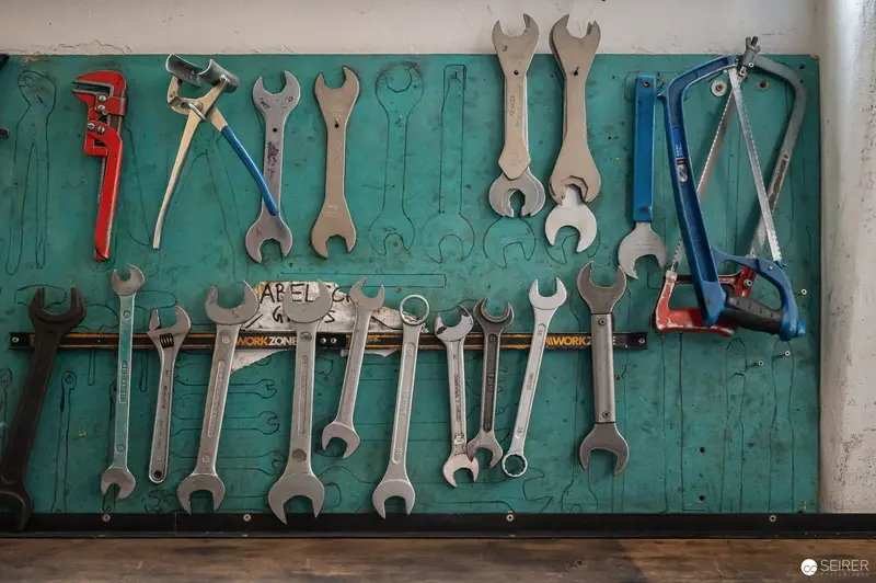 Vintage Mechanic's Workshop Toolboard with Wrenches and Pliers
