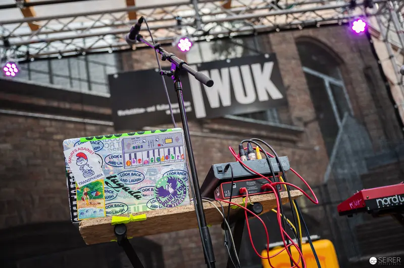 WUK Workshop Technical Setup with Stickered Mixer and Stage Lighting