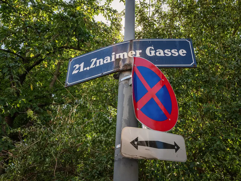 Street Sign in Vienna's 21st District: Znaimergasse Street Marker