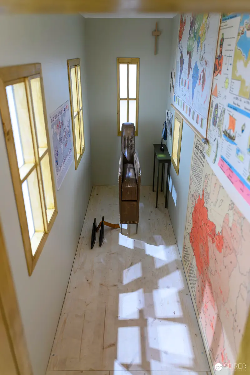 Narrow Hallway with Distorted Shadow and Architectural Interior Details