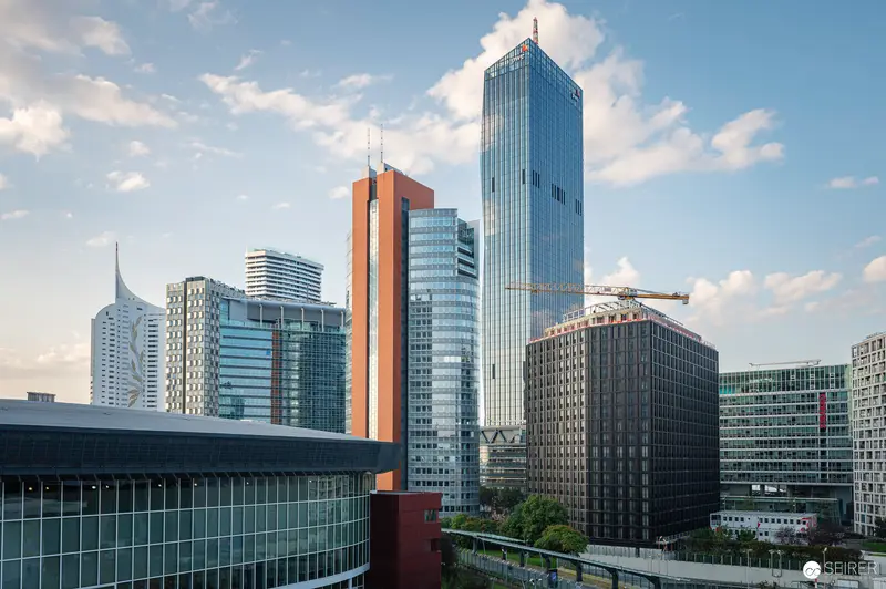 Modern Vienna Skyline with International Center Skyscrapers and Glass Buildings