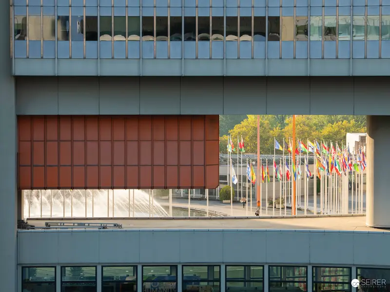 Vienna International Center: Architectural View with International Flags