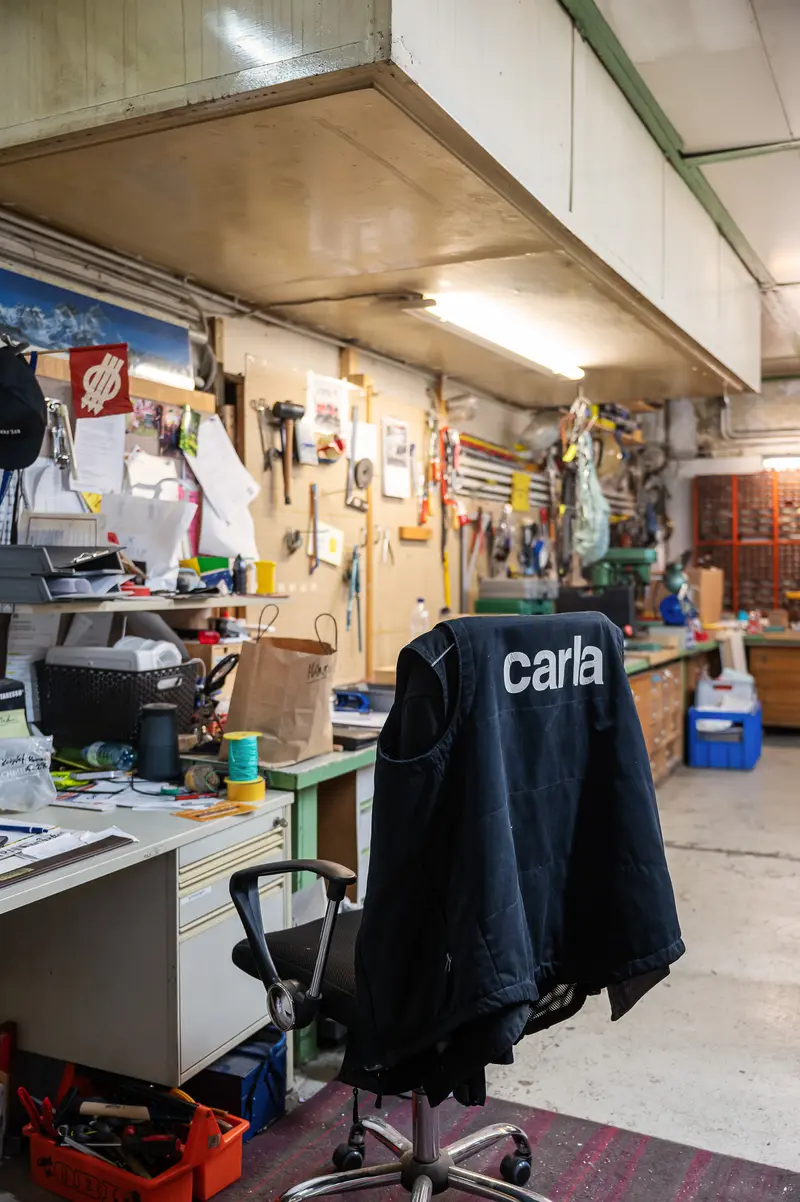 Workshop Interior with Black 'Carla' Jacket on Office Chair