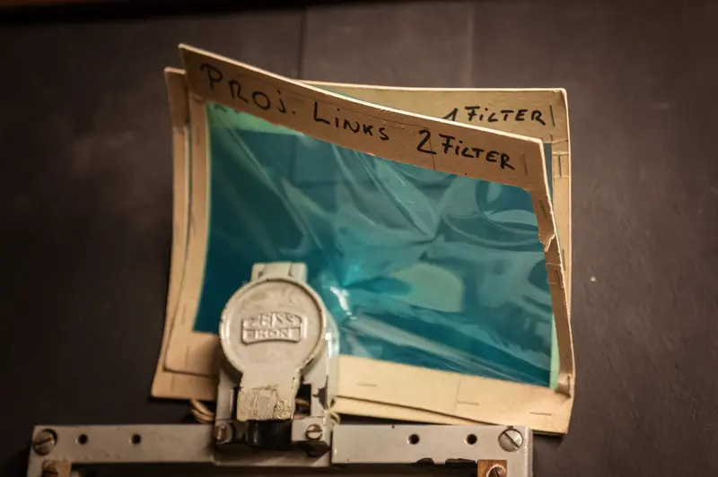 Vintage Photographic Filter Apparatus with Handwritten Lab Note
