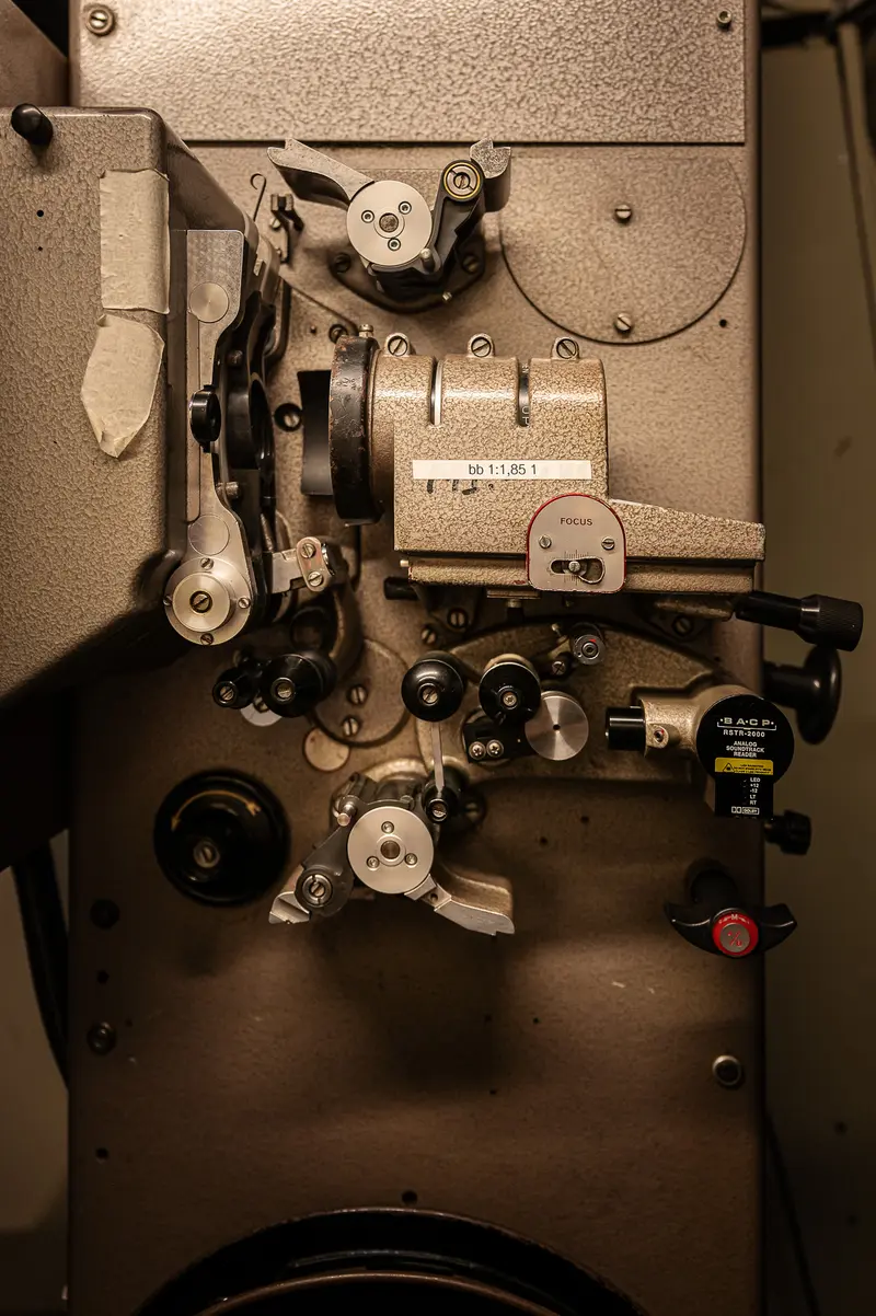Vintage Film Projector Mechanism with Intricate Mechanical Components