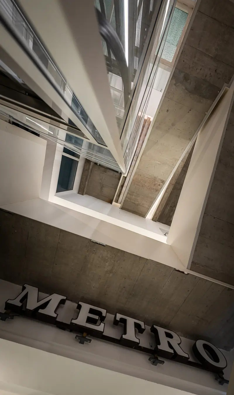 Metro Kinokulturhaus Architectural Interior with Geometric Angles and Signage
