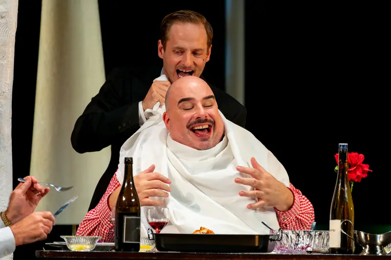 Comedic Stage Scene from "Biedermann und die Brandstifter" at Theater der Josefstadt