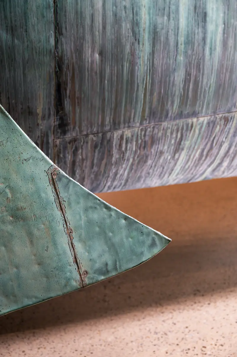 Poldi Whale Sculpture Copper Patina Detail, Wien Museum Conservation