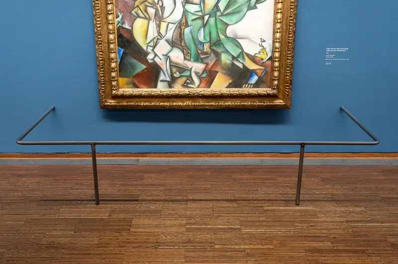 Cubist Artwork in Ornate Gold Frame at Museum Gallery Exhibition