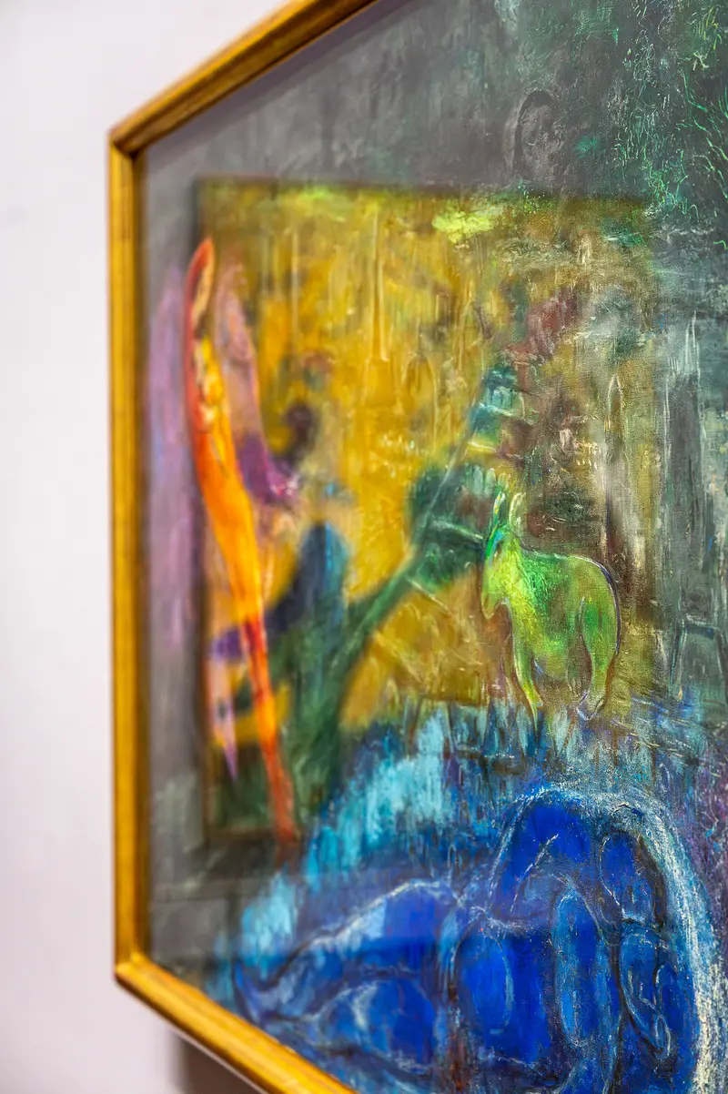 Abstract Expressionist Painting in Vibrant Yellow and Blue Frame