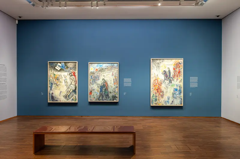 Chagall Artworks on Blue Wall at Albertina Museum Exhibition Vienna
